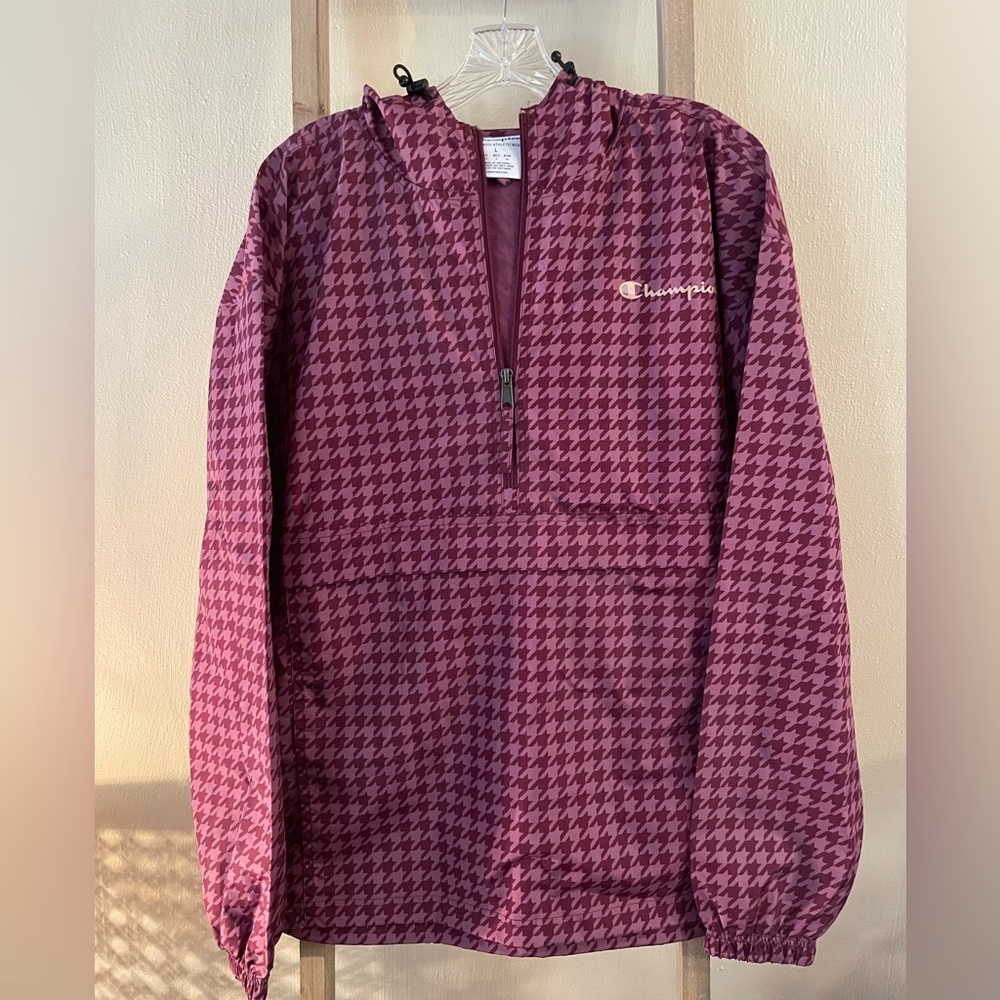Champion Maroon and Pink Houndstooth Ski Pullover Jacket